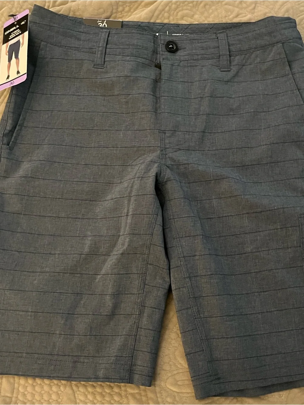 O'Neill Slate Blue Crossover Horizontal-Striped Flat Front Shorts